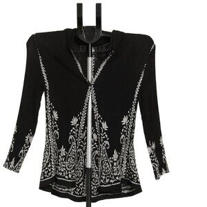 🖤 Sunny Taylor Petite Black & White Embroidered Cardigan | Elegant PXL Holiday